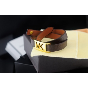 $20.00,Michael Kors Double Wrap Leather Bracelets With  Golden Tone MK Logo Buckle Brown in 155522