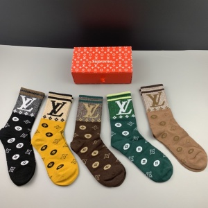 $35.00,Louis Vuitton Logo Cotton Socks Set 5 Pairs # 233509