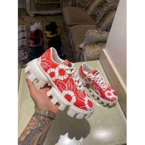 $95.00,Prada Floral Print Tread Lug Sole Lace Up Sneaker Unisex in 259303