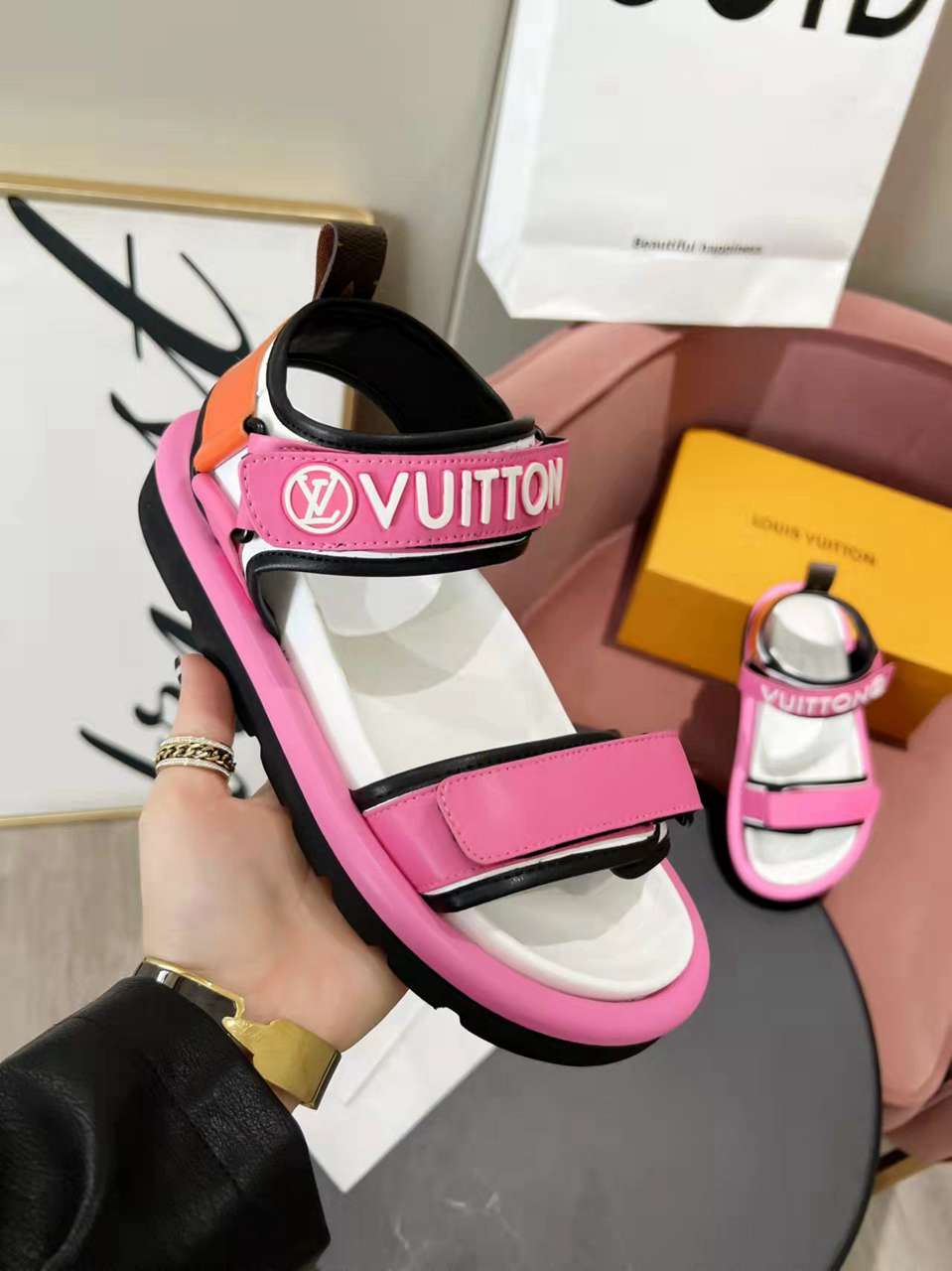 Louis Vuitton Velcro Strap Sandals  in 259146, cheap Louis Vuitton Sandal, only $82!