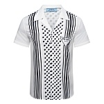 Prada Stripe And Polka Dot Print short-sleeved multi print cotton shirt For Men  # 257475