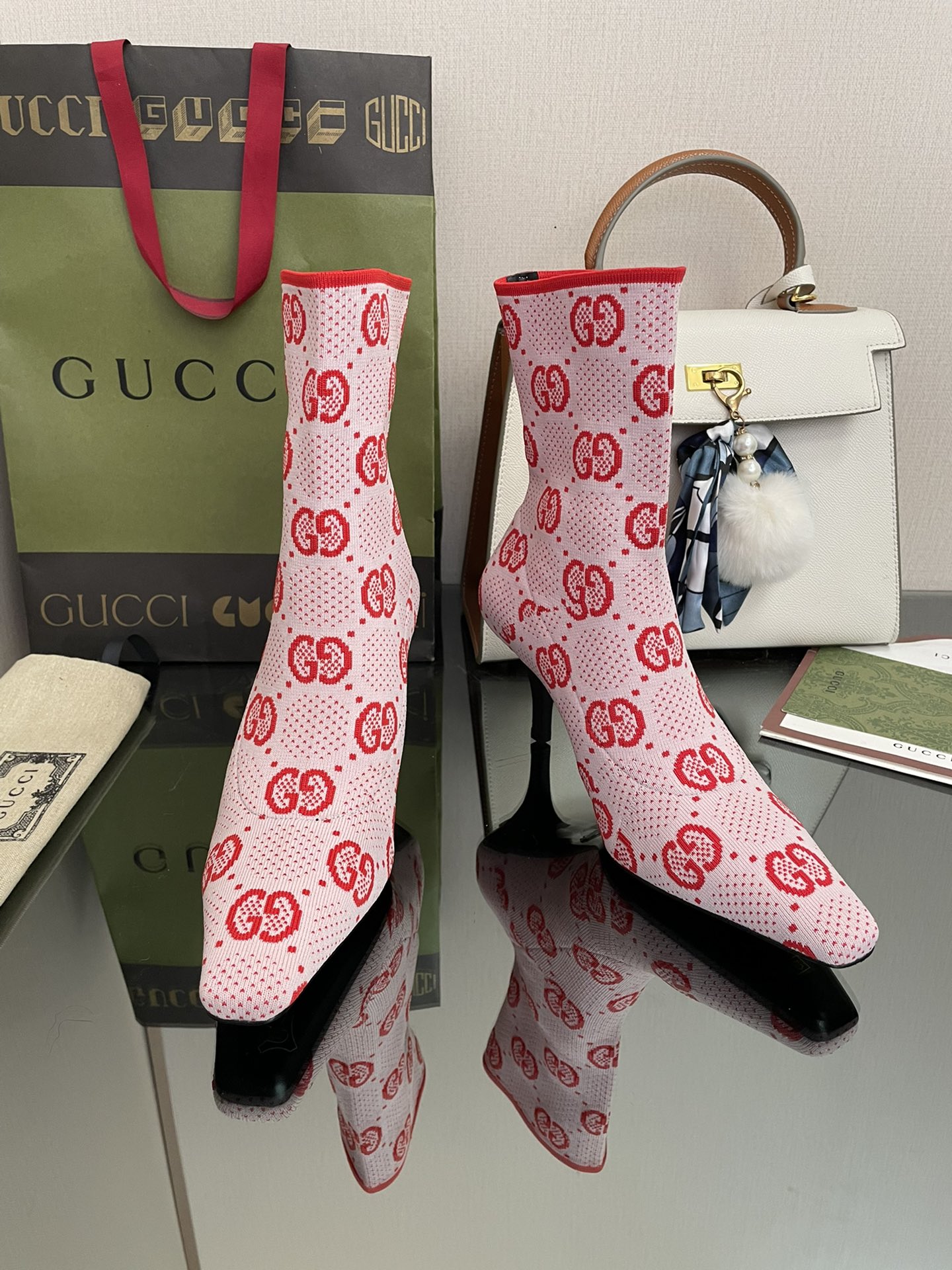 Gucci Tom logo jacquard stretch knit ankle boots For Women # 262812, cheap Gucci Boots, only $105!