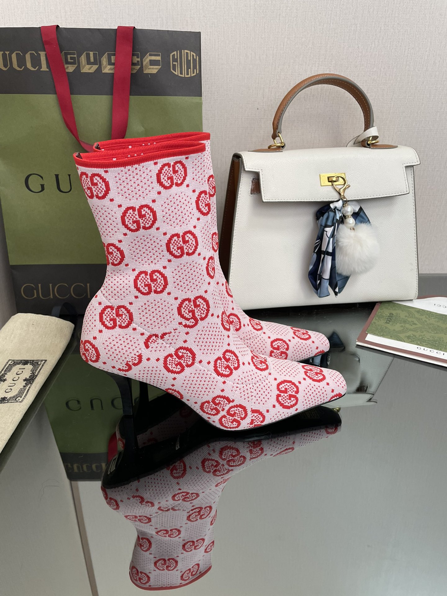 Gucci Tom logo jacquard stretch knit ankle boots For Women # 262812, cheap Gucci Boots, only $105!
