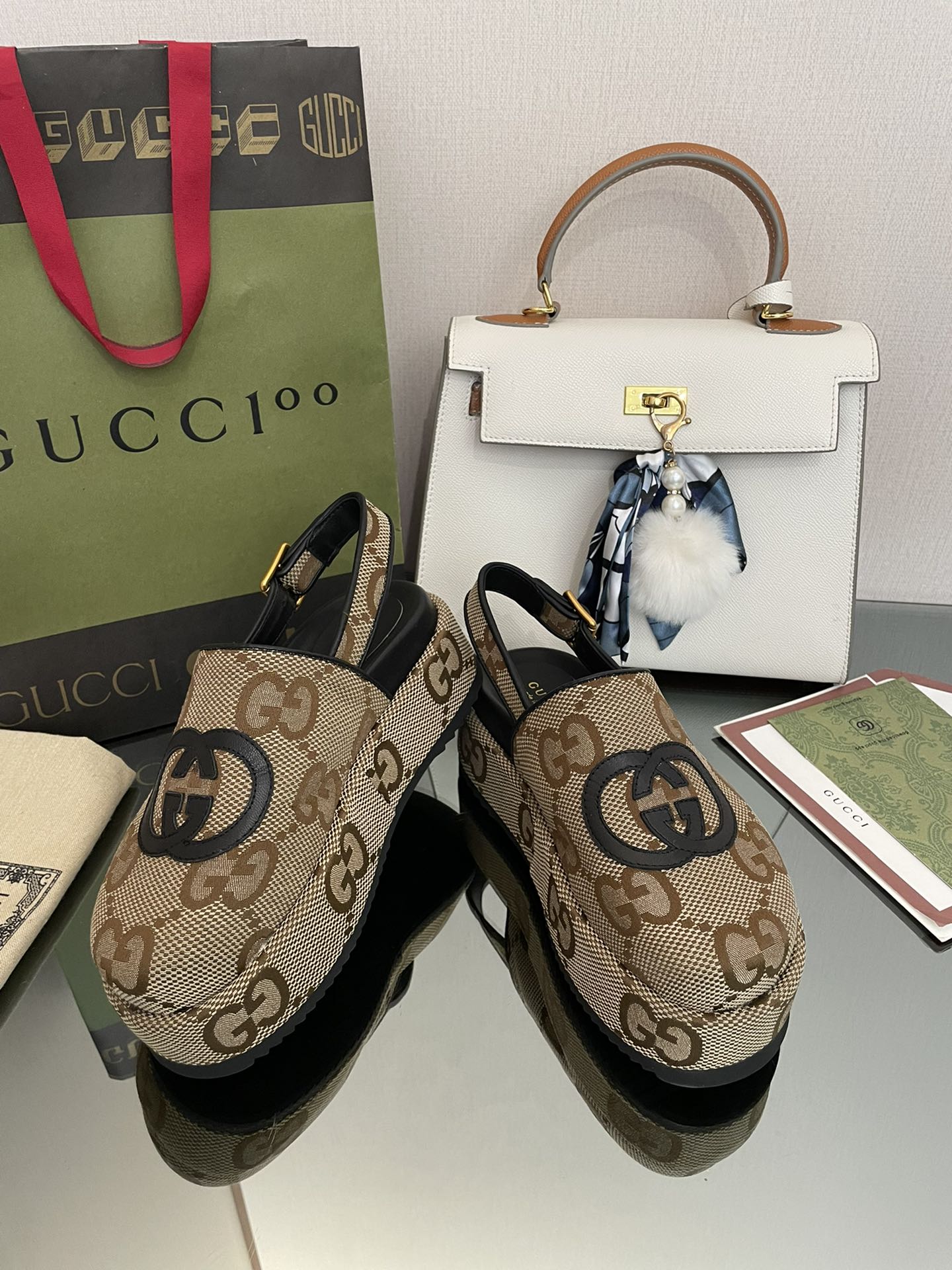 Gucci Beige Macro GG Canvas Loafers For Women # 262817, cheap Low Top, only $105!