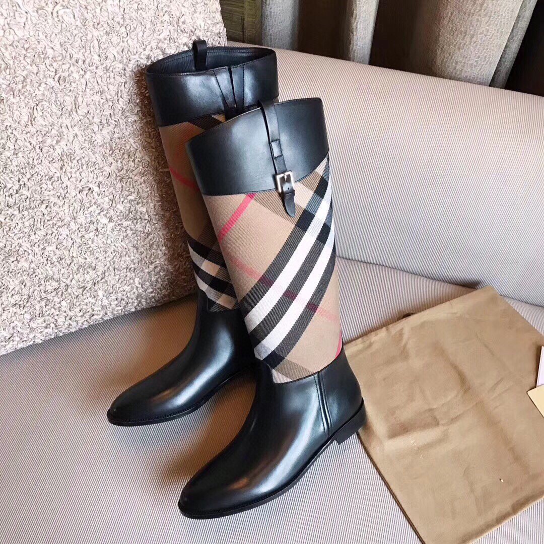 Burberry Checked Canvas And Leather Boot For Women # 262833, cheap Burberry Rain Boots, only $115!