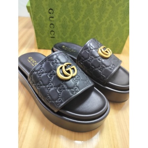 $65.00,Gucci GG Embossed Leather Platform Slides For Women # 269084