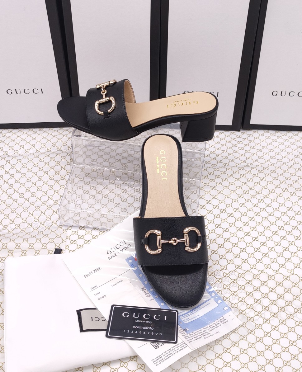 Gucci Leather Horsebit Slides For Women # 268989, cheap Gucci Slippers, only $58!
