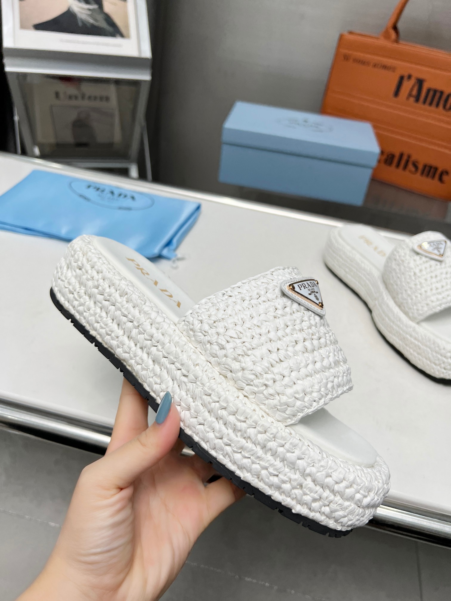 Prada Crochet flatform Slides For Women # 269118, cheap Prada Slippers, only $82!