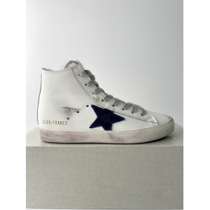 $95.00,Golden Goose Francy in white suede with black leather star Fleece Lined Sneaker Unisex # 274271