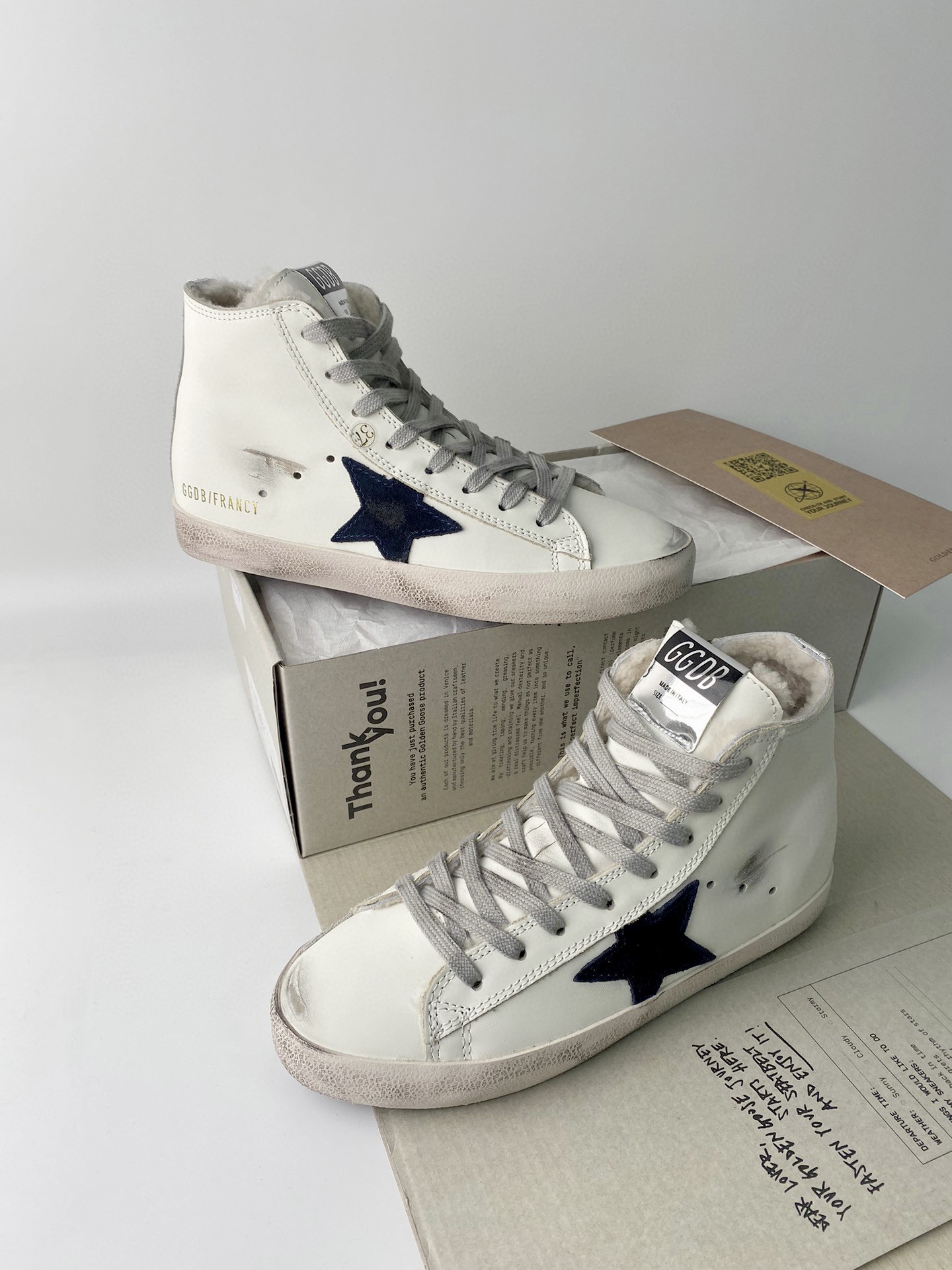 Golden Goose Francy in white suede with black leather star Fleece Lined Sneaker Unisex # 274271, cheap Golden Goose Sneaker, only $95!