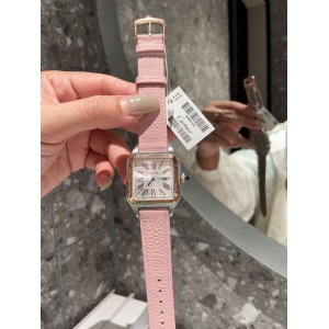 $125.00,Cartier Stainless Steel Santos Dumont Quartz Watch Pink For Women # 275841