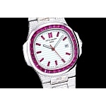 Patek Philippe Nautilus Stainless Steel White Dial Purple Iced out Watch For Women # 275744, cheap Patek Philippe Watch